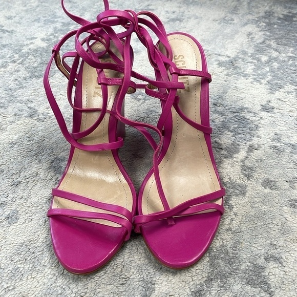 New Schutz Deonne Casual Nappa Leather Sandal Fuchsia Pink Wedge Wrap Sz 7 - Picture 9 of 14